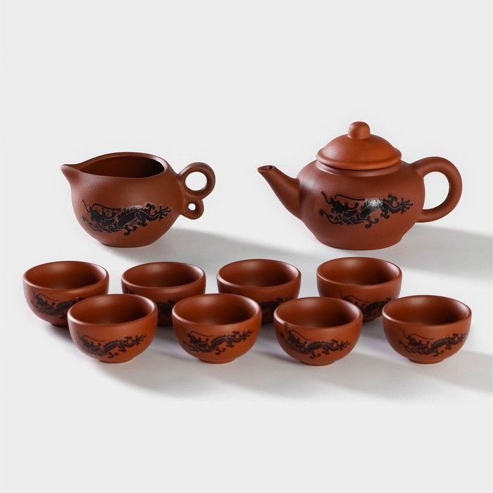 Набор для чайной церемонии керамический Дракон, 10 предметов: 8 пиал 35 мл, чайник 200 мл, чахай 150 #1