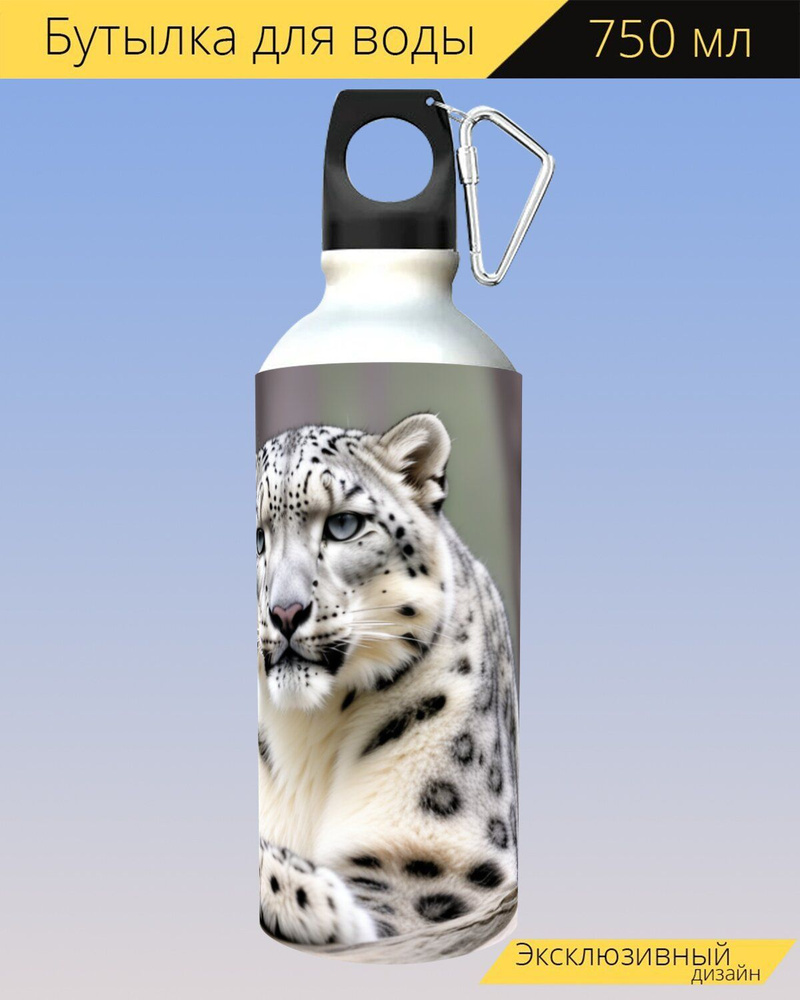 бутылка для воды любителям животных "Животные, снежный барс, прилег отдохнуть" для походов и отдыха, #1