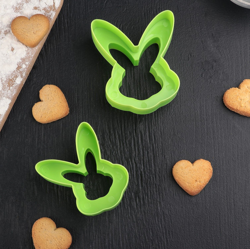 Набор форм для вырезания печенья и пряников Кролик, 2 шт, цвет зелёный  #1