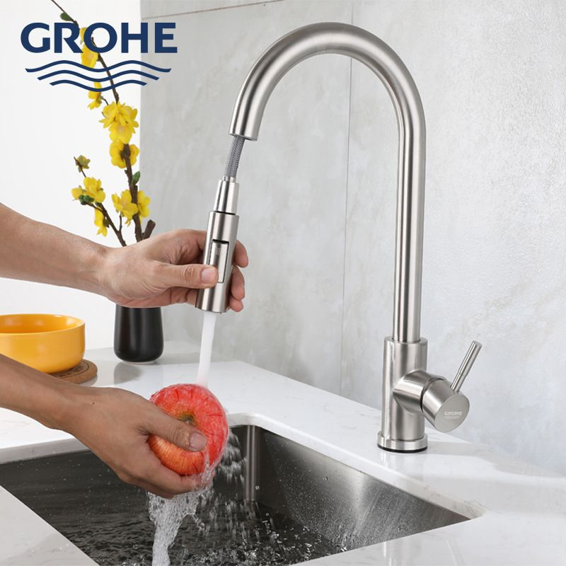 GROHE Смеситель для кухни из нержавеющей стали с выдвижным гибким изливом  #1