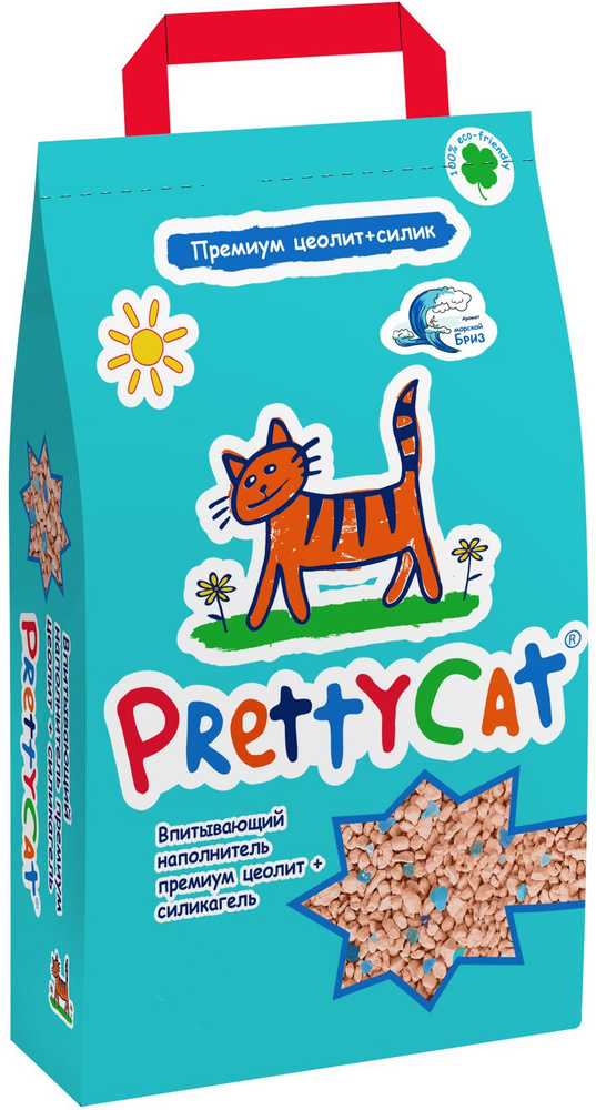 Наполнитель PrettyCat Premium для кошек, впитывающий, глиняный, цеолит, силикагель, морской бриз, 4 л, #1