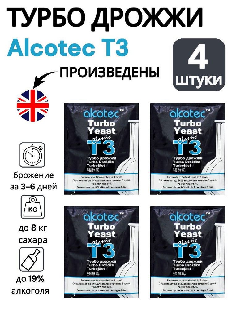 Alcotec Дрожжи Сухие активные Спиртовые 480г. 4шт. #1