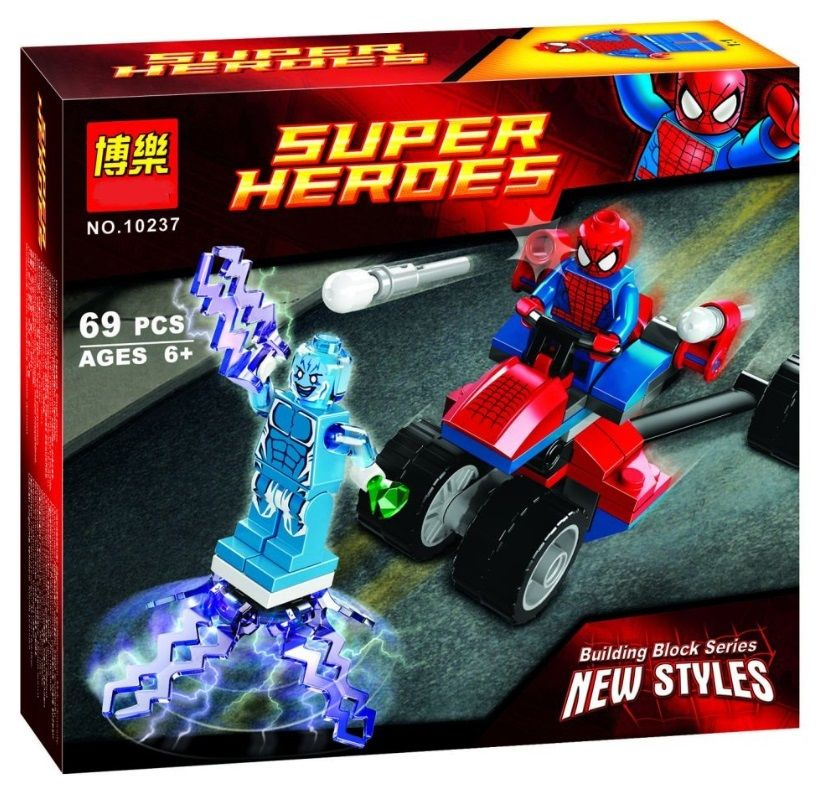 Конструктор BELA Супергерои. "Человек-паук на квадроцикле против Электро" (69 деталей)  #1