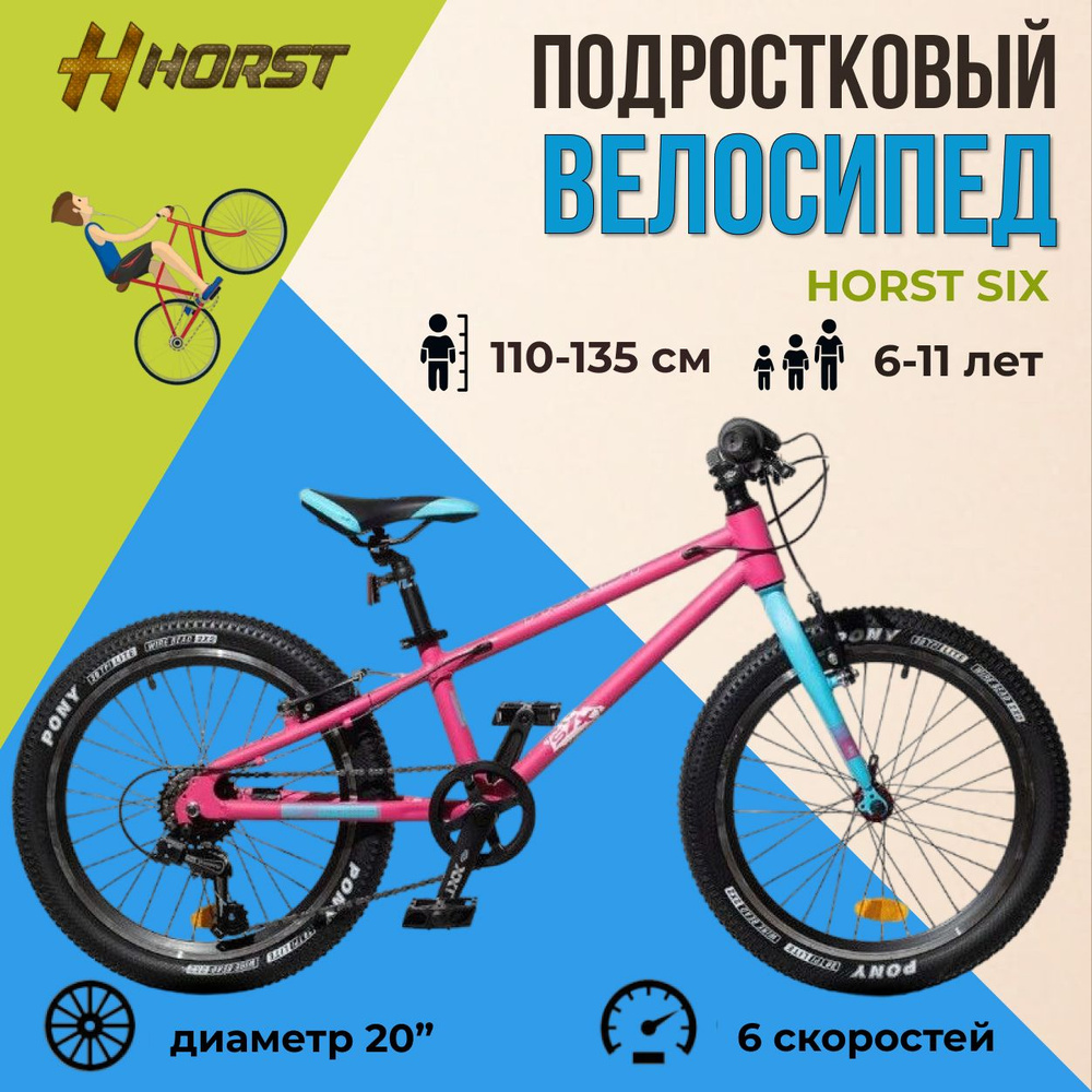 Подростковый велосипед HORST SIX 20" рама 10" 2023 года розово-бирюзовый  #1