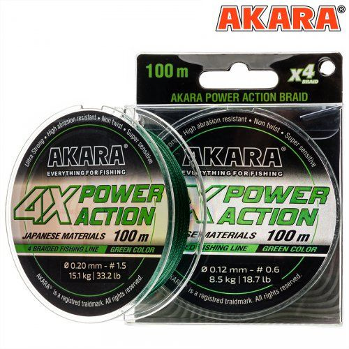 Шнур рыболовный плетеный Akara Power Action 100м 0.18мм Тест 12.5кг #1