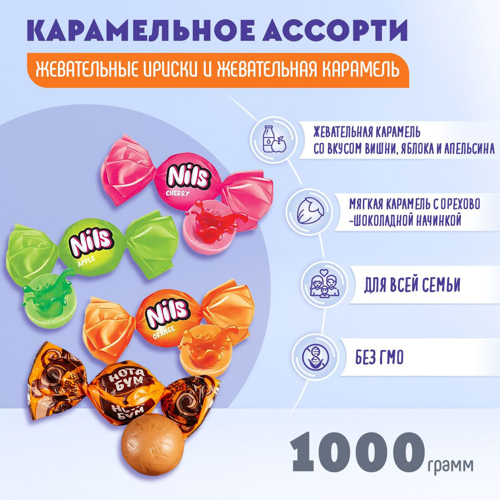 Конфеты микс Нильс+ Нота бум с шоколадно-ореховой начинкой 1000 грамм КДВ  #1