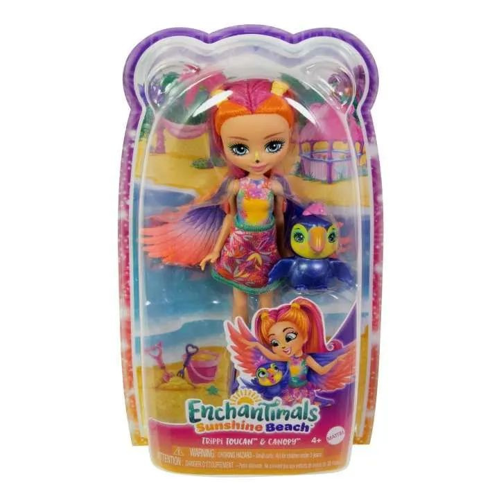 Кукла Mattel Enchantimals Sunshine Beach Триппи Тукан с питомцем HRX83 / Энчантималс Солнечный пляж  #1