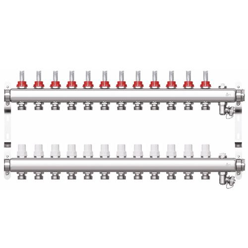 Коллектор для тёплого пола STI CMF с расходомерами 12 выходов / нержавеющая сталь  #1
