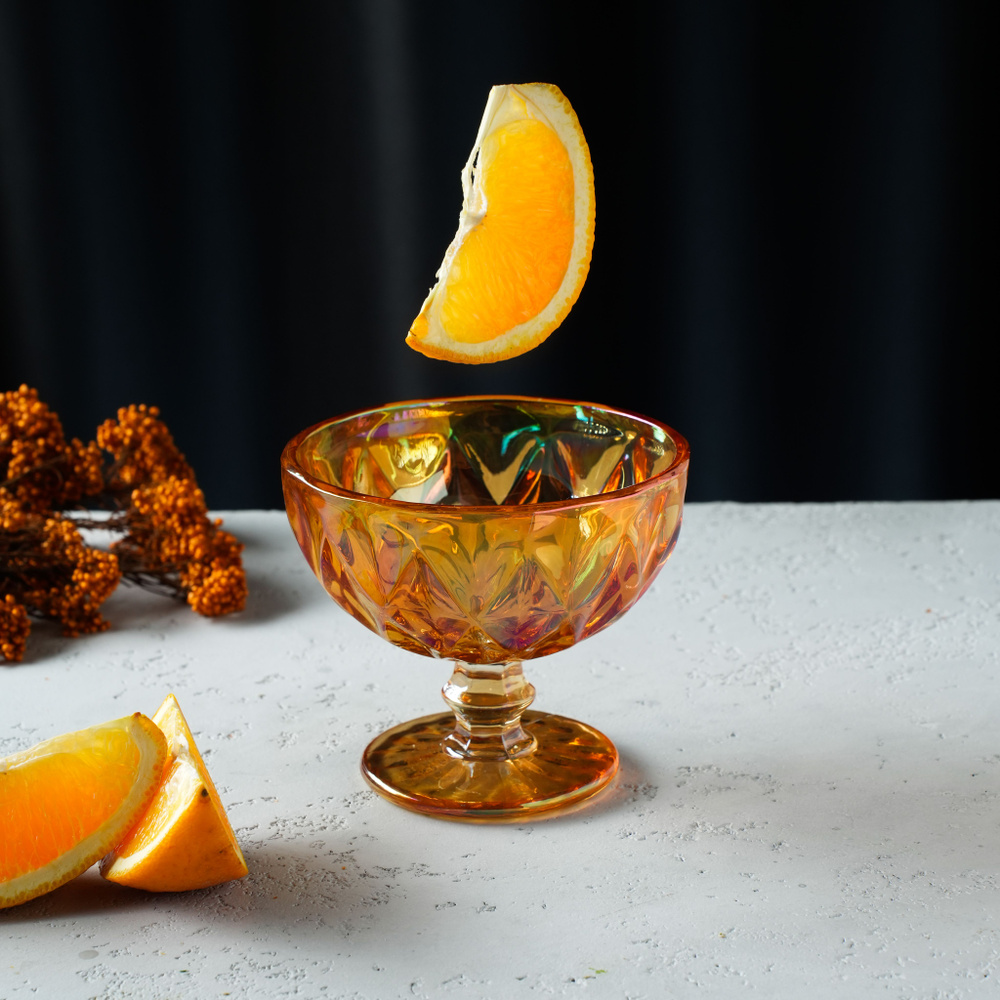 Креманка стеклянная Magistro "Круиз" цвет оранжевый, 350 мл, размер 12х10,5 см  #1