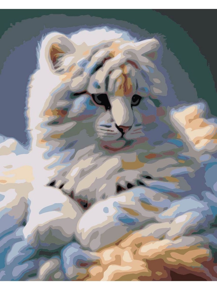 Картина по номерам Плюшевый белый тигр на холсте с деревянным подрамником размер 40х50, акриловые краски, #1