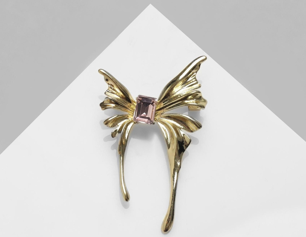 Брошь Бабочка фольгированные крылья, цвет розовый в золоте  #1