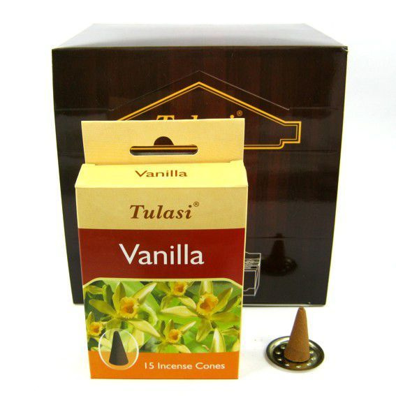 Tulasi Incense CONES VANILLA, Sarathi (Туласи благовония КОНУСЫ ВАНИЛЬ, Саратхи), уп. 15 конусов.  #1