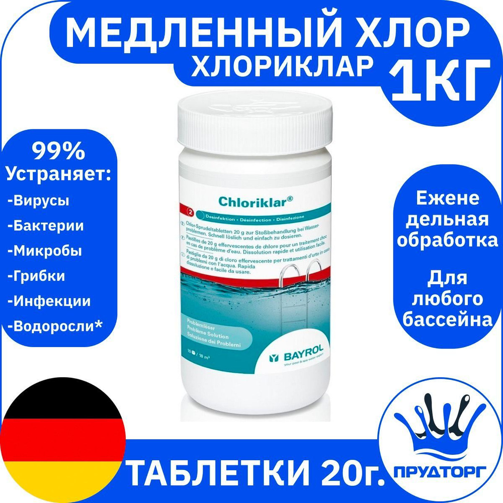 Химия для бассейна "Хлориклар" (1 кг) Таблетки 20 гр. / Немецкое средство для ухода за водой "Bayrol", #1