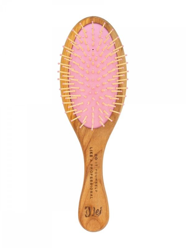 Расческа массажная LEI деревянная, пластиковые зубчики, розовая подушка (222000)  #1