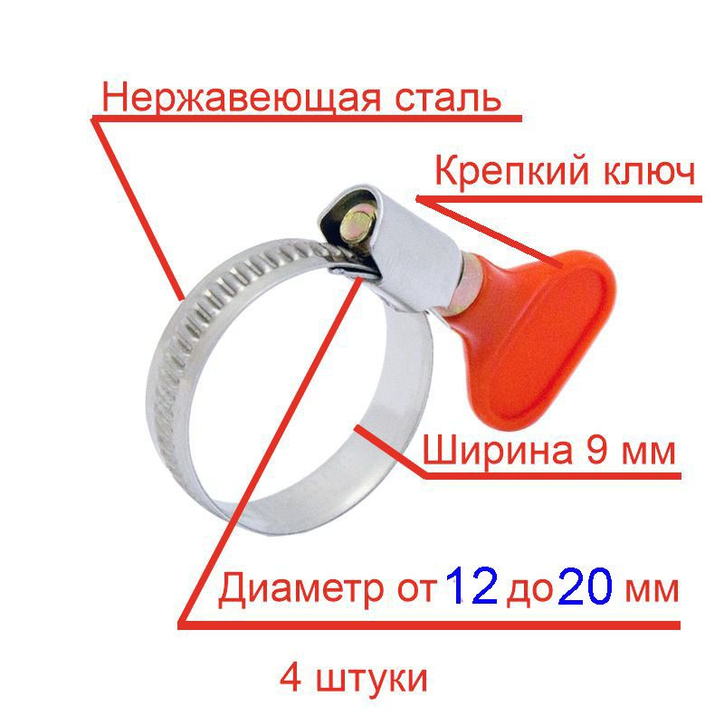 Хомут червячный с пластиковым ключом MGF 12-20 W2 (4 шт.) #1