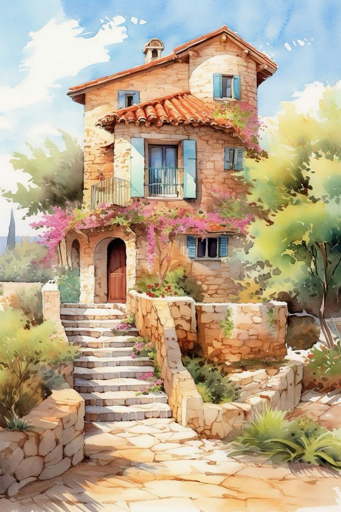 Картина по номерам Испанский дом 40х60 #1