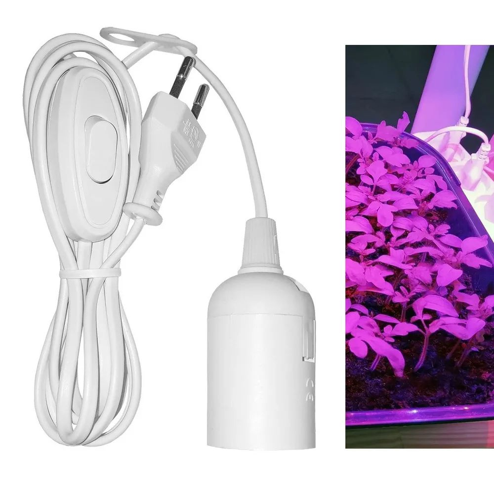 Патрон DORI для лампы E27 подвесной со шнуром 2 м, вилкой и выключателем (удлинитель для рассады), белый #1