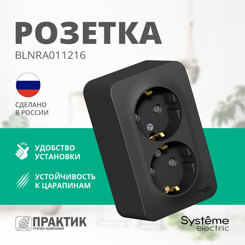 Розетка двухместная Blanca Systeme Electric накладная с заземлением и защитными шторками для открытой #1