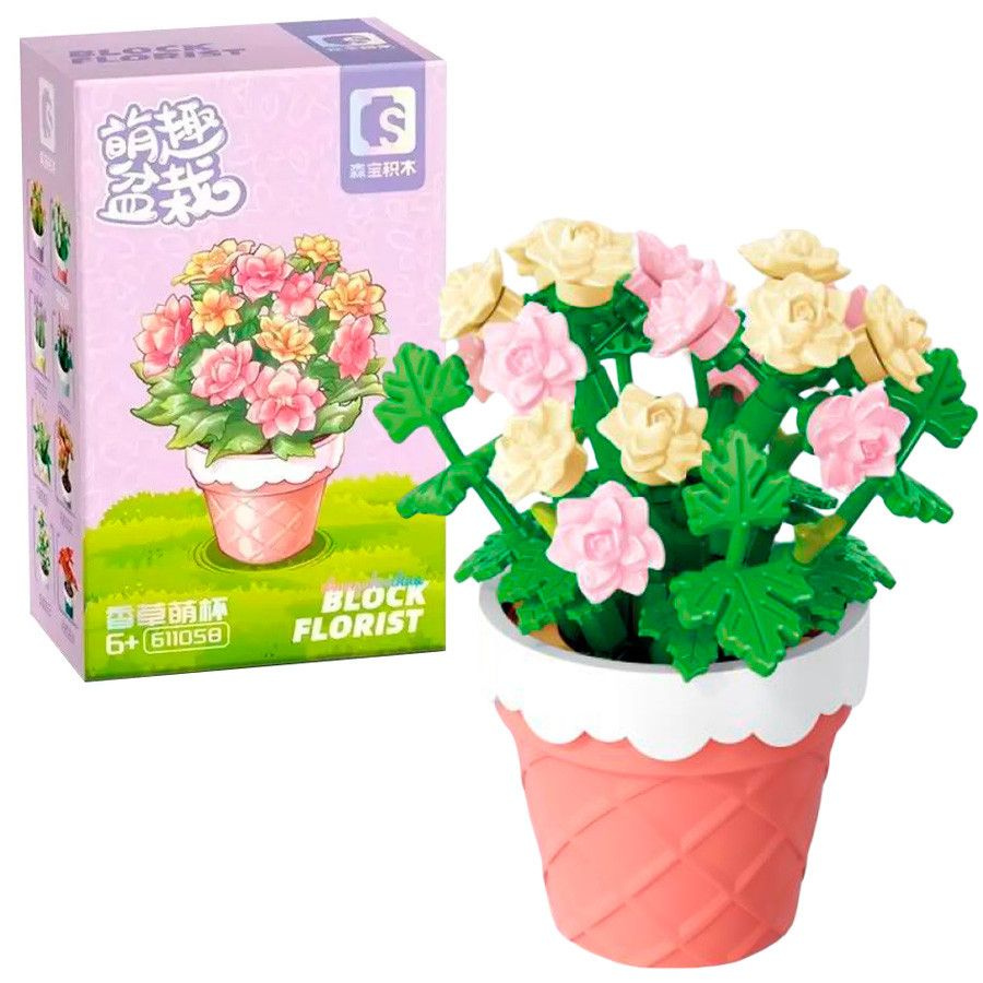 Конструктор Цветы в горшке: ваниль, Block Florist, 121 деталь, Sembo Block 611058  #1