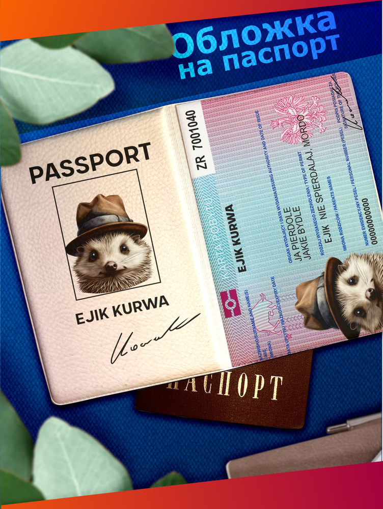 Обложка на паспорт Ежик мем для документов #1