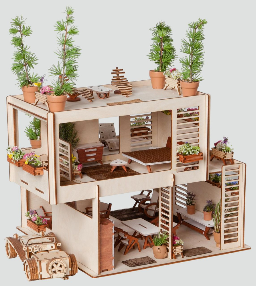 Деревянный кукольный домик "Кубика", конструктор для девочек, мебель в комплекте  #1
