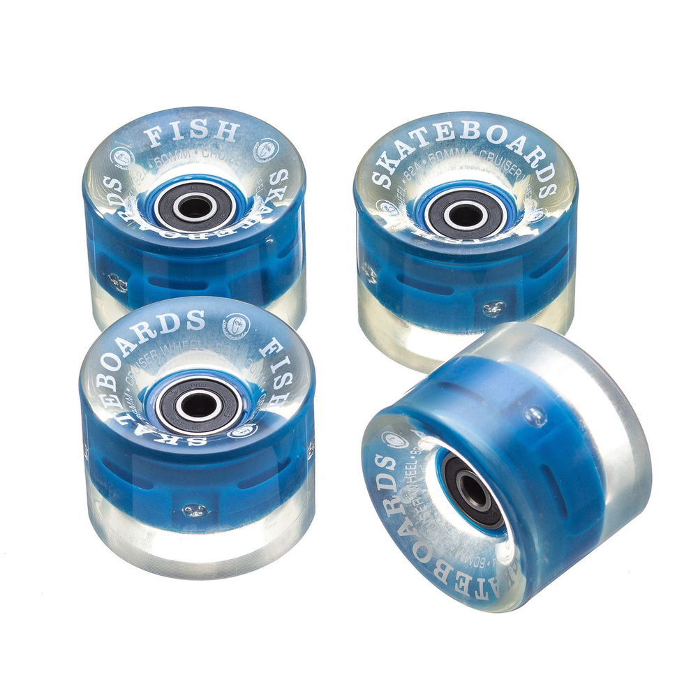 Набор светящихся LED колес для скейтборда (пенни борда) 4 шт . Fish Skateboards голубые  #1