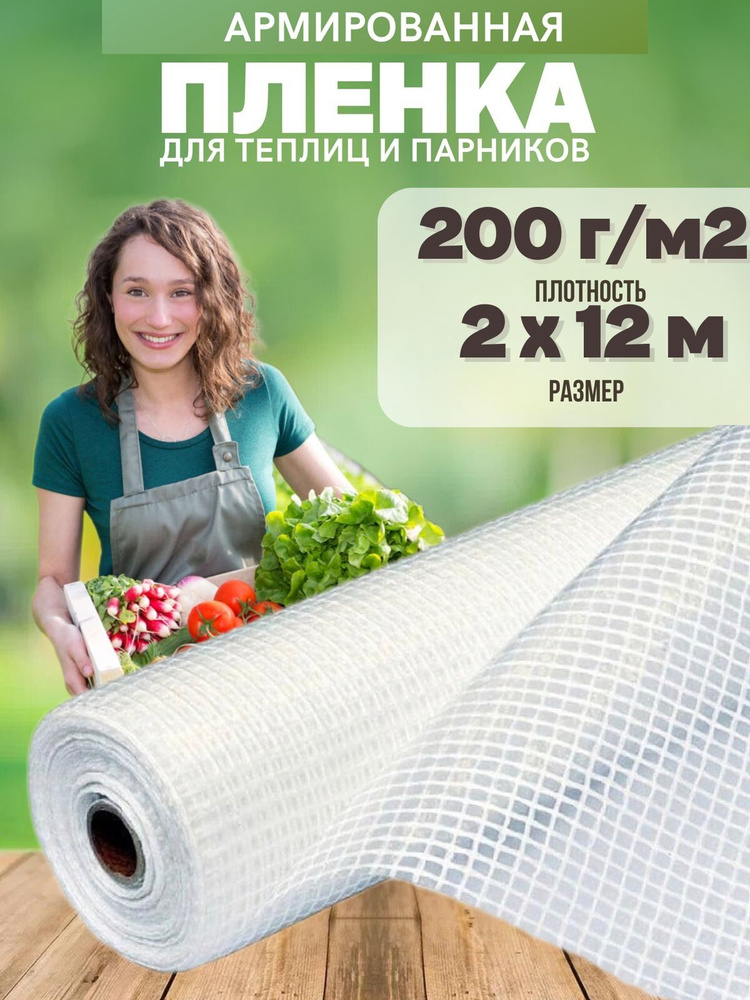 Vesta-shop Армированная пленка Полиэтилен, 2x12 м, 200 г-кв.м, 1 шт  #1