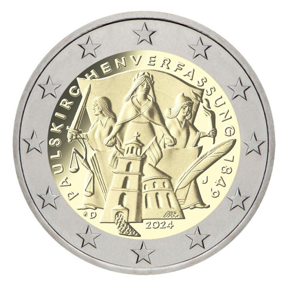 Монета 2 евро 175-летие Конституции Паульскирхе. Германия J 2024 UNC  #1