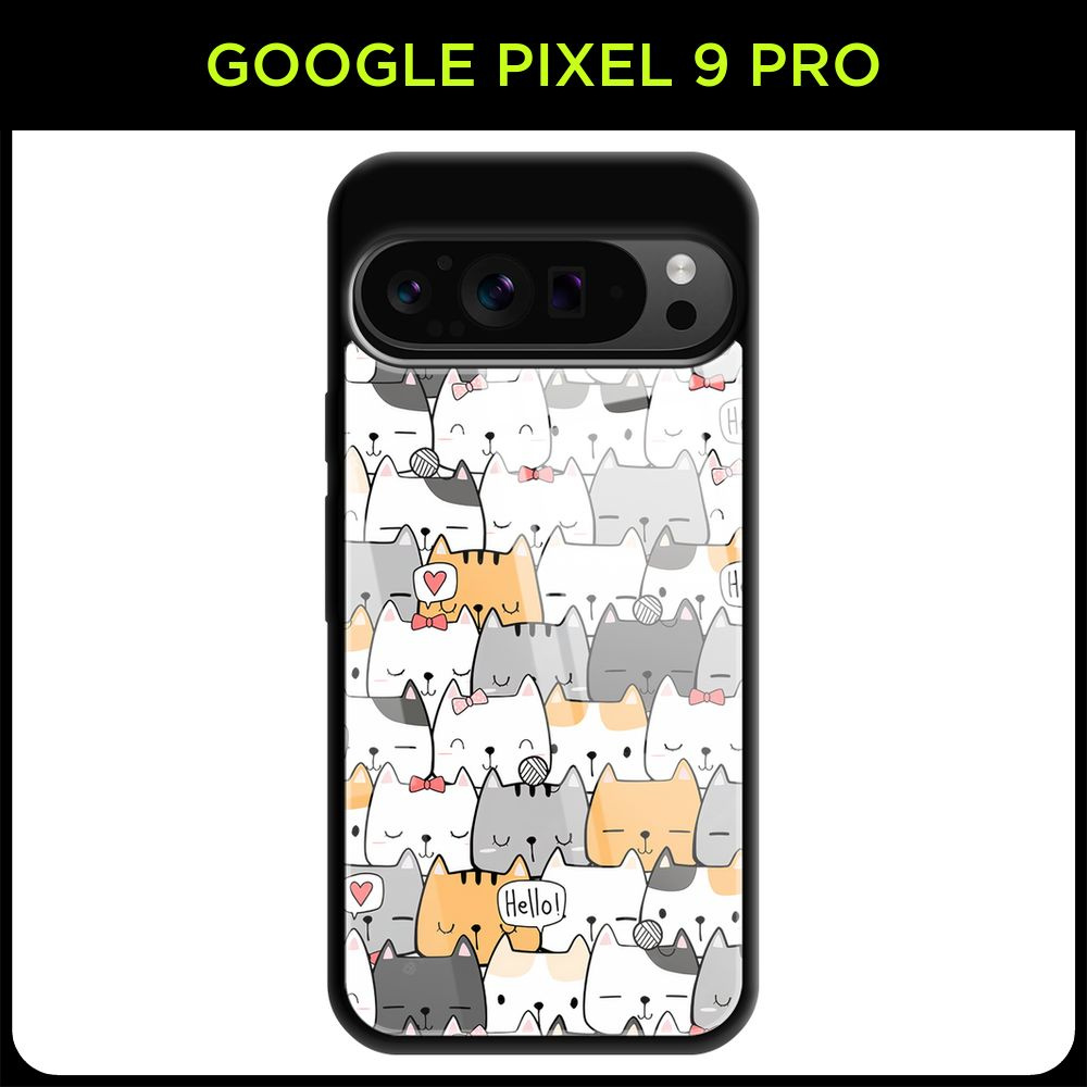 Стеклянный чехол на Google Pixel 9 Pro / Гугл Пиксель 9 Про с принтом "Любвеобильные котята"  #1