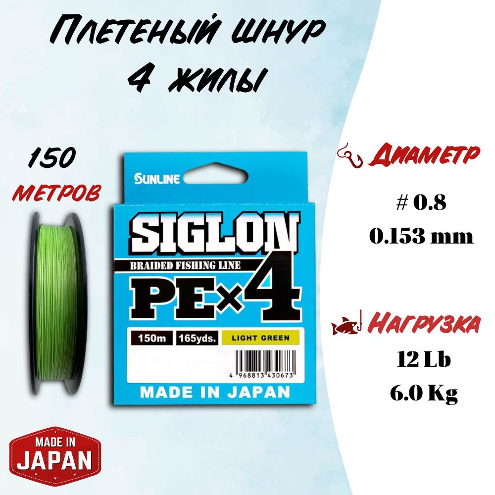 Шнур плетёный Sunline SIGLON PEx4 №0.8 / леска плетенка #1