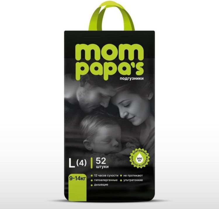 Подгузники детские Mom papas размер L (9-14 кг) 52 шт #1