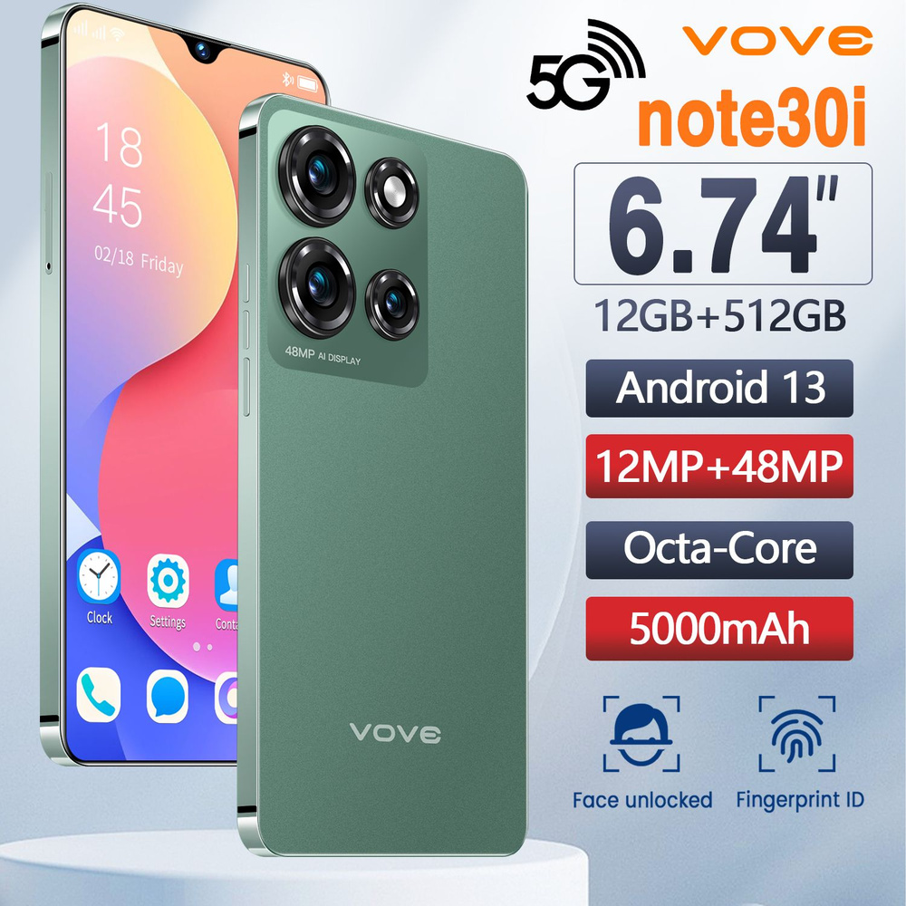 vove Смартфон Note30i&2 EU 12/512 ГБ, зеленый #1