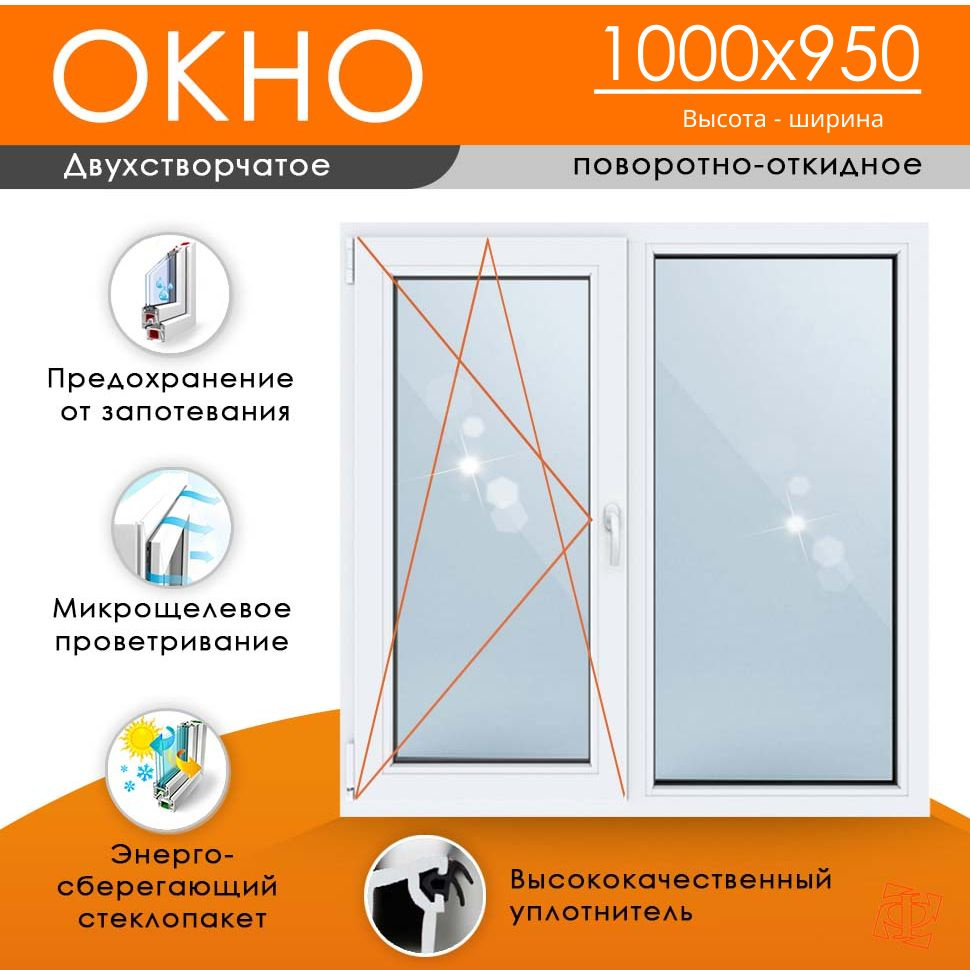 Пластиковое окно 1000 х 950 ТермА Эко + Москитная сетка (Открывающаяся створка слева)  #1