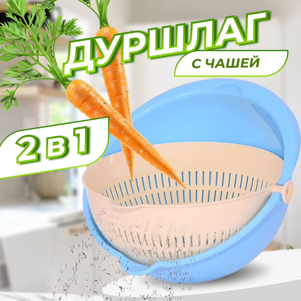 Дуршлаг сито пластиковый для крупы, макарон, риса и овощей ElfPlast Twist, голубой  #1