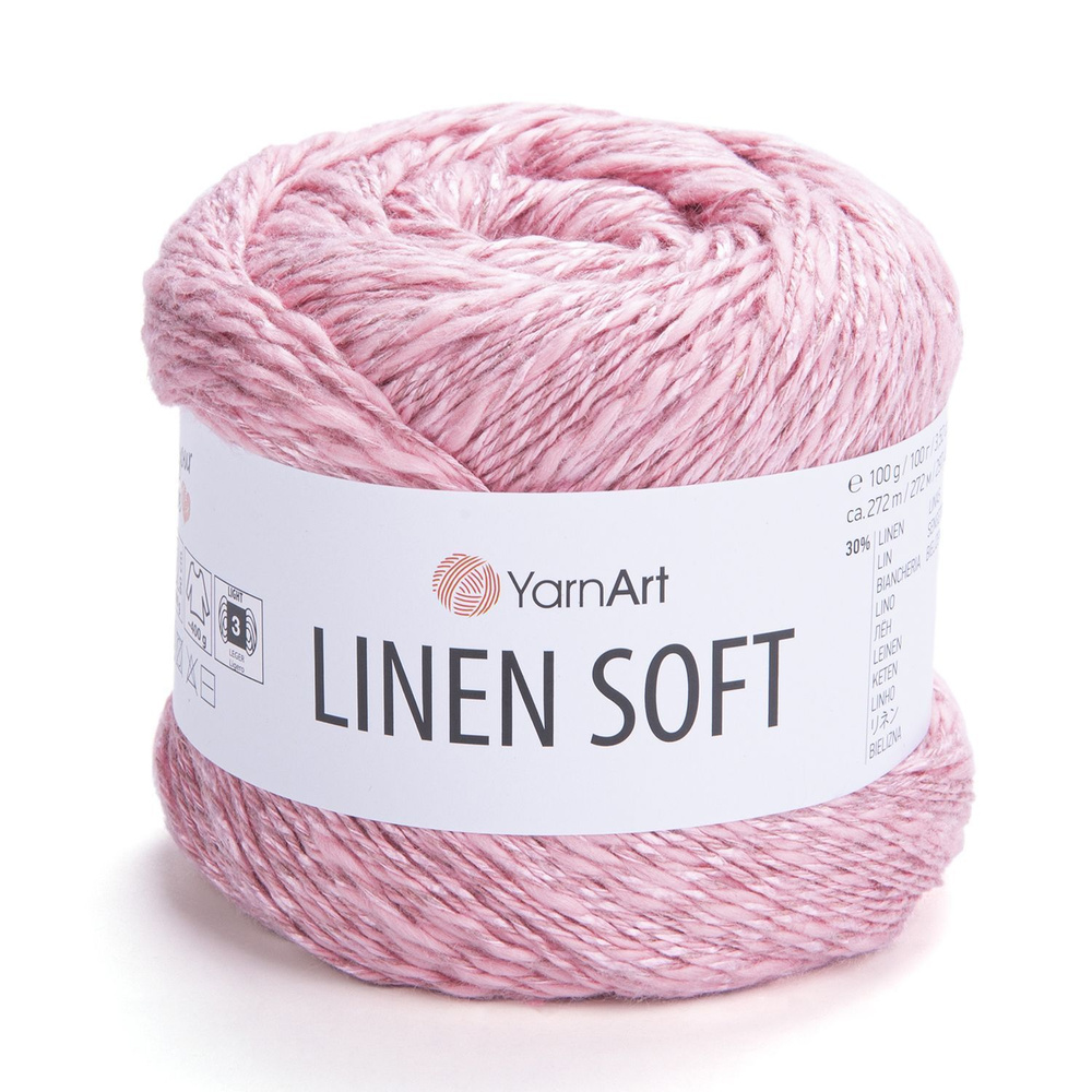 Пряжа Linen soft YarnArt - 7322 (розовый), 30% лен, 36% вискоза, 34% хлопок, (100г, 272м) нитки для ручного #1