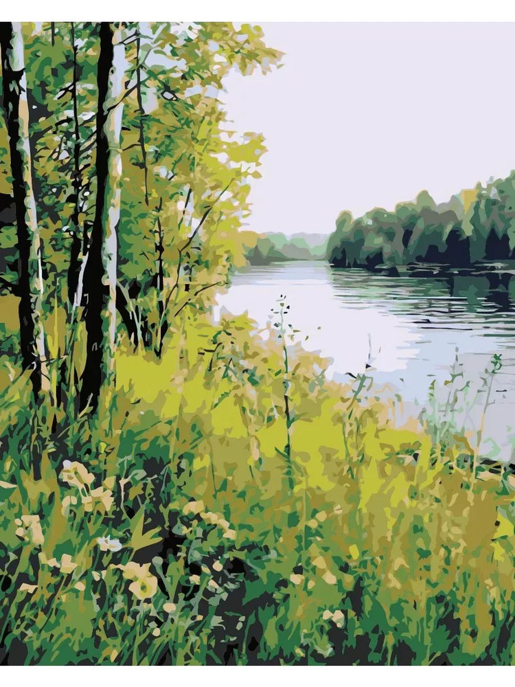 Картина по номерам безмятежная река Размер 40х50, на холсте на деревянном подрамнике, Акриловые краски #1