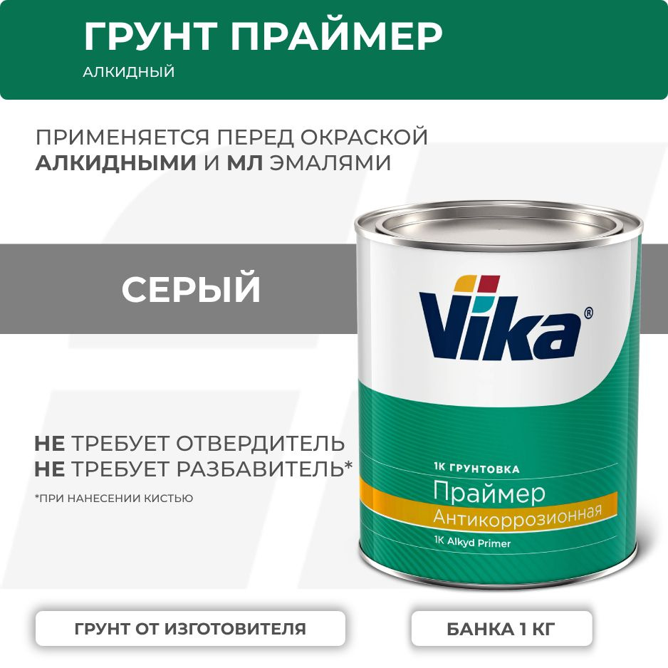 Грунт алкидный Праймер Vika, серый, антикоррозийный однокомпонентный, 1 кг  #1