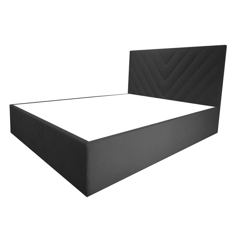 Двуспальная кровать Канди Эко 140x200 основание металлическое с ламелями велюр черный ножки 5 см  #1
