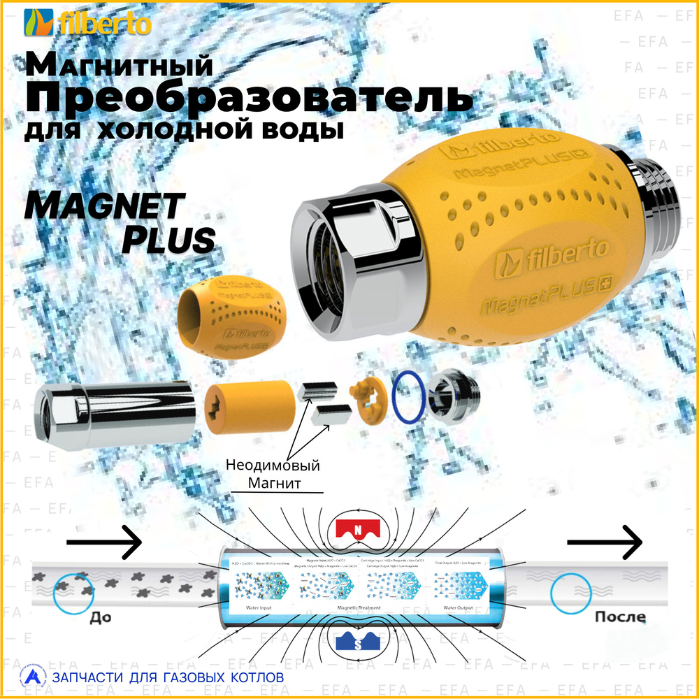 Универсальный антинакипный преобразователь воды c усиленным магнитом Magnet Plus (Filberto) для холодной #1