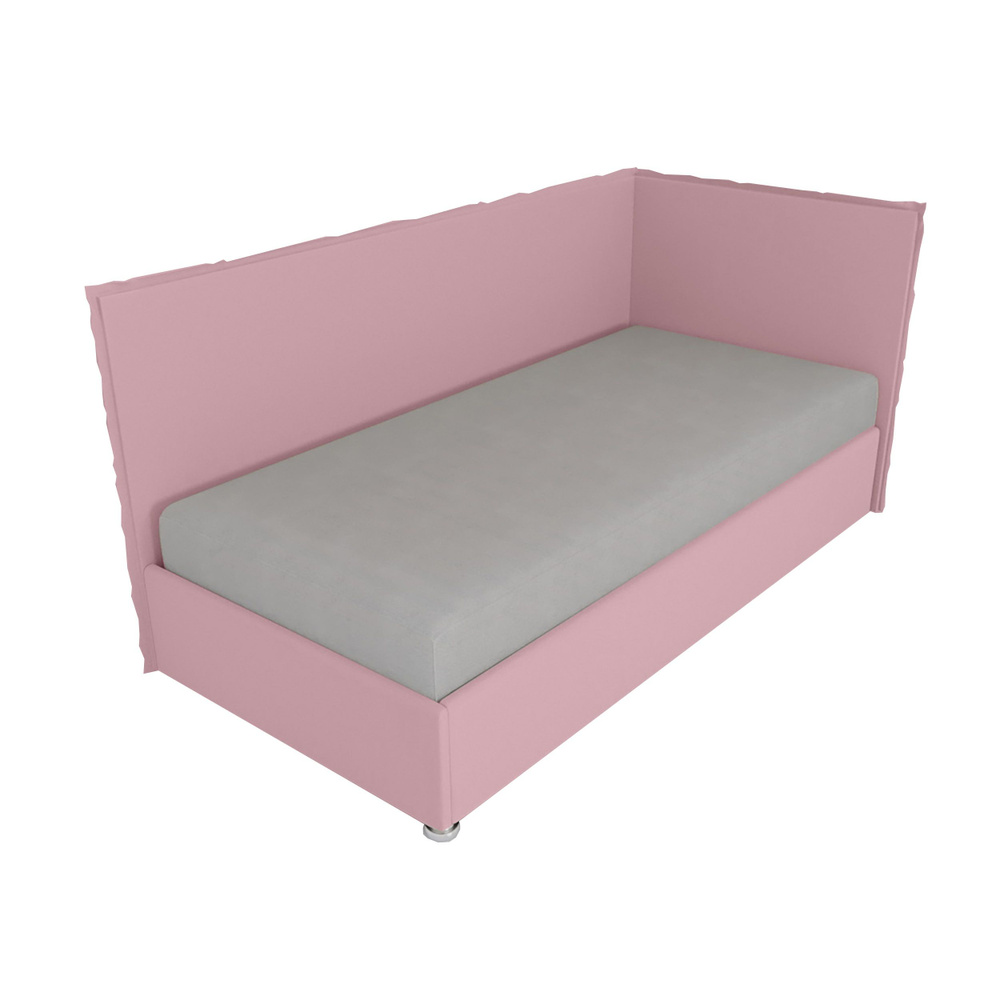 Односпальная кровать Сеул 120x200 основание металлическое с ламелями велюр розовый без ножек угол левый #1