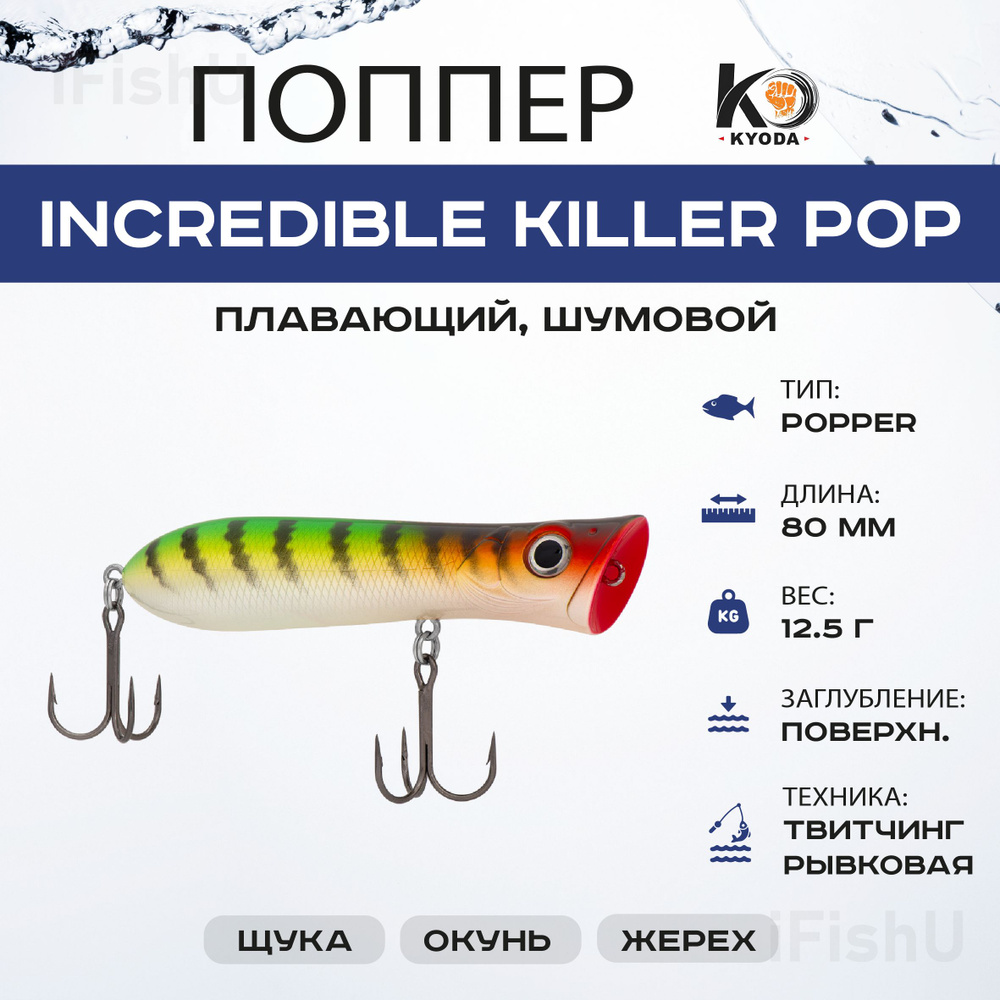 Воблер KYODA INCREDIBLE KILLER POP, 80мм, 12,5г #1