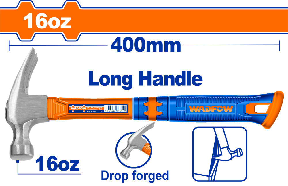 Молоток-гвоздодер 400 мм, 450 гр WADFOW WHM336L #1