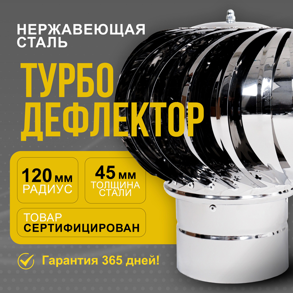 Турбодефлектор нержавещая сталь, дефлектор для вентиляции диаметр 120 мм  #1