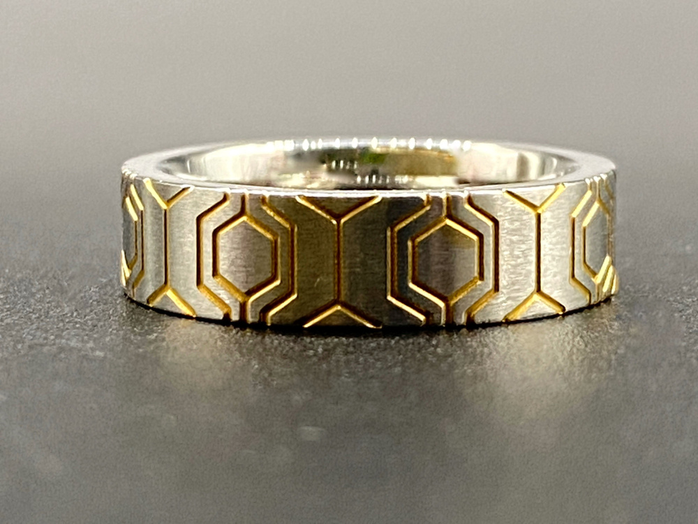 Премиальная японская бижутерия. кольцо с узором унисекс из стали 316L с PVD покрытием желтое золото.размер #1
