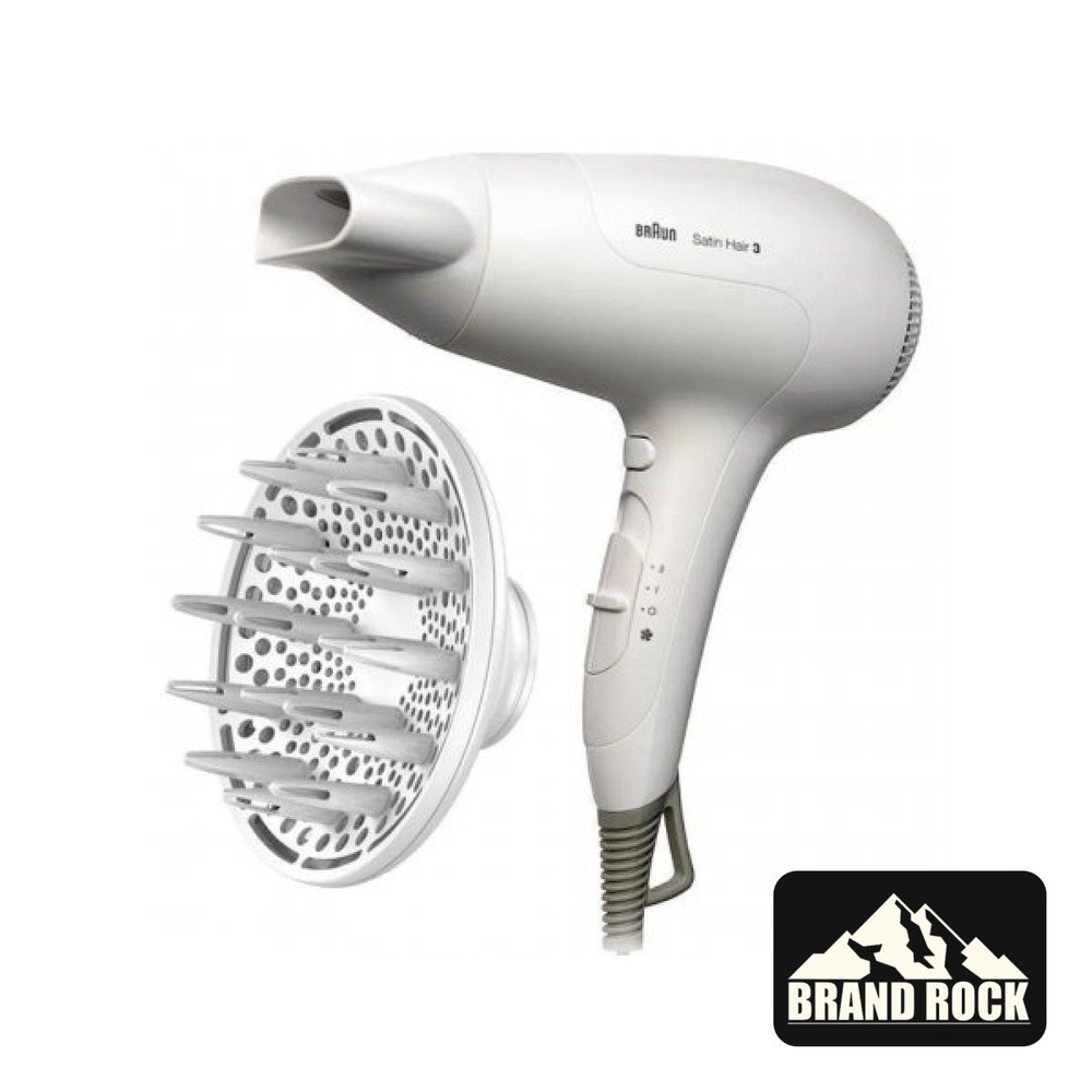 Braun Фен для волос HD 385 Satin Hair 3, белый 2000 Вт, скоростей 2, кол-во насадок 2, белый  #1