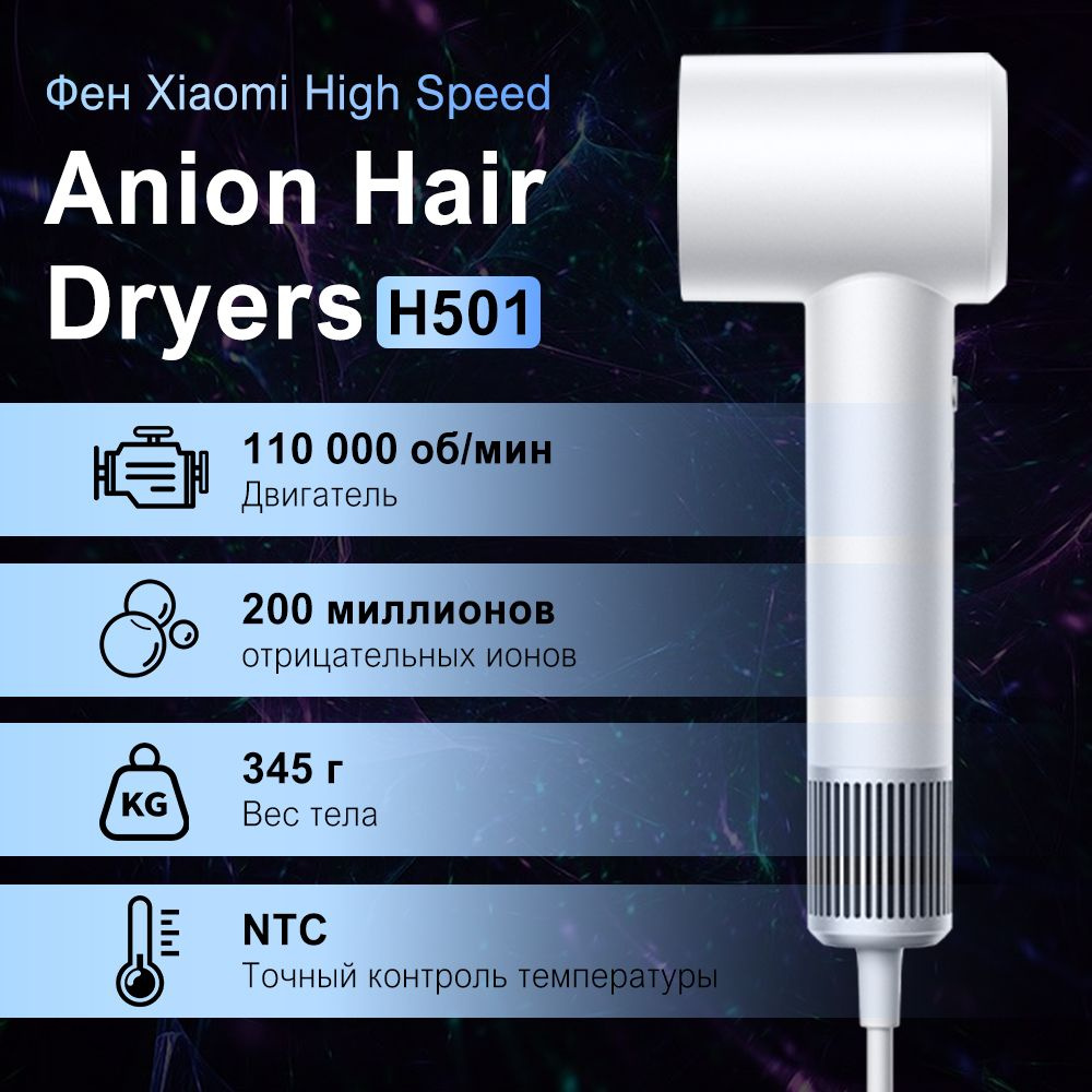 Фен Xiaomi High Speed Anion Hair Dryers H501, Белый #1