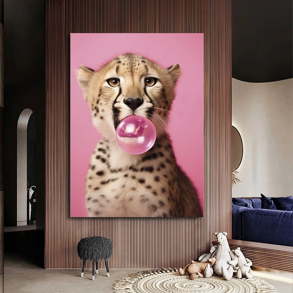 Большая картина гепард с жвачкой, 80х110 см. #1