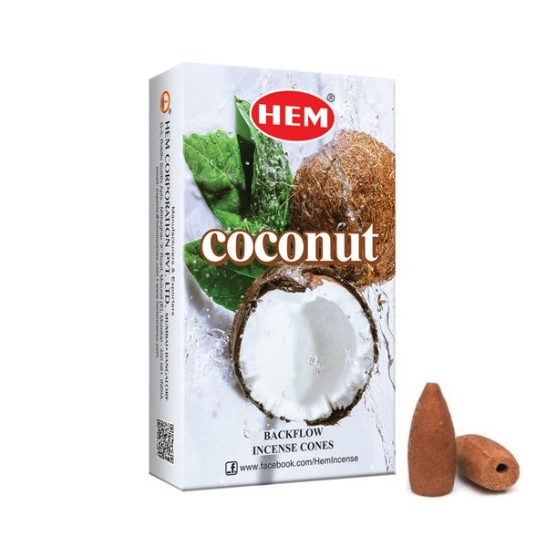 COCONUT Backflow Incense Cones, Hem (КОКОС благовония пуля стелющийся дым, Хем), уп. 10 конусов.  #1