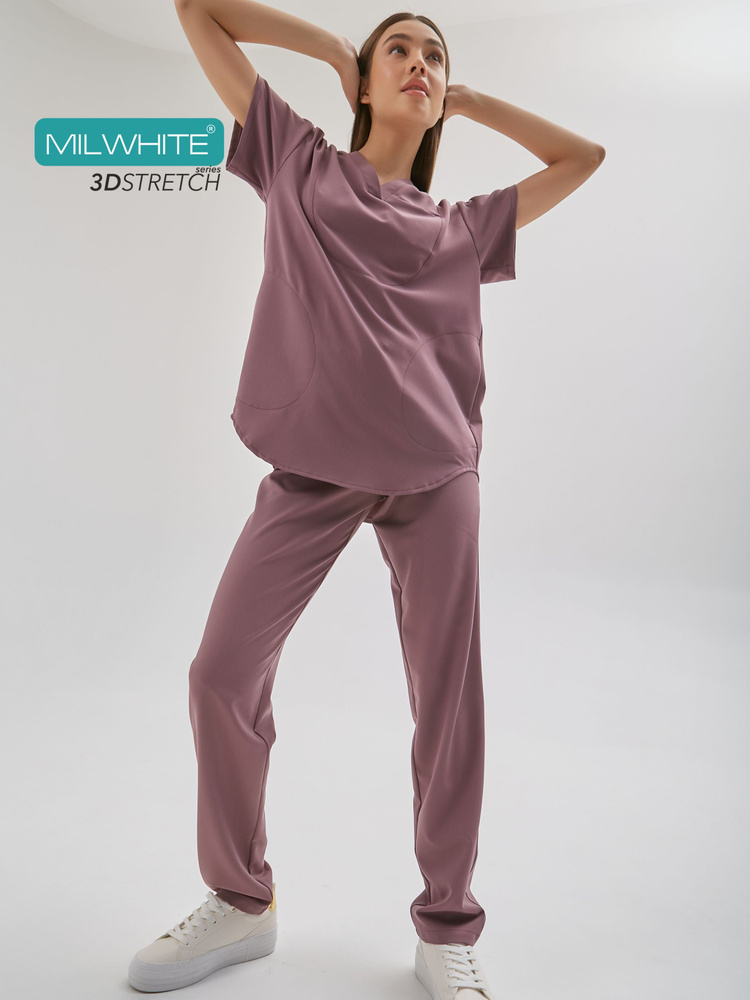 Медицинский костюм женский MILWHITE Premium Mod.636 хирургический, трикотажный стрейч  #1