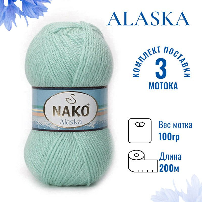 Пряжа для вязания Alaska Nako / Аляска Нако 10471 зимнее небо /3 штуки (5%мохер, 15%шерсть, 80%акрил #1